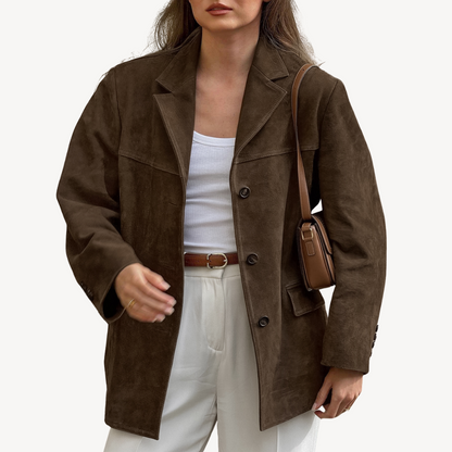 Große Ledermantel Damen Oversized Blazer