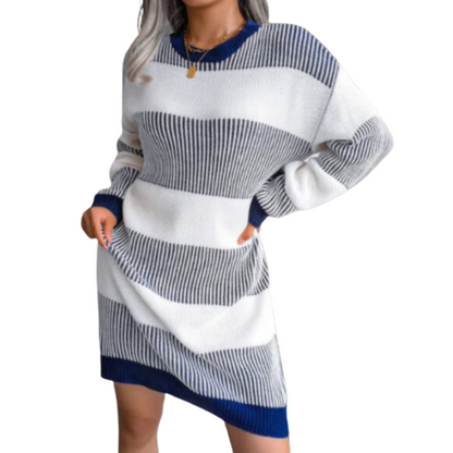 Modisches Streifenkleid Damen Strick Design