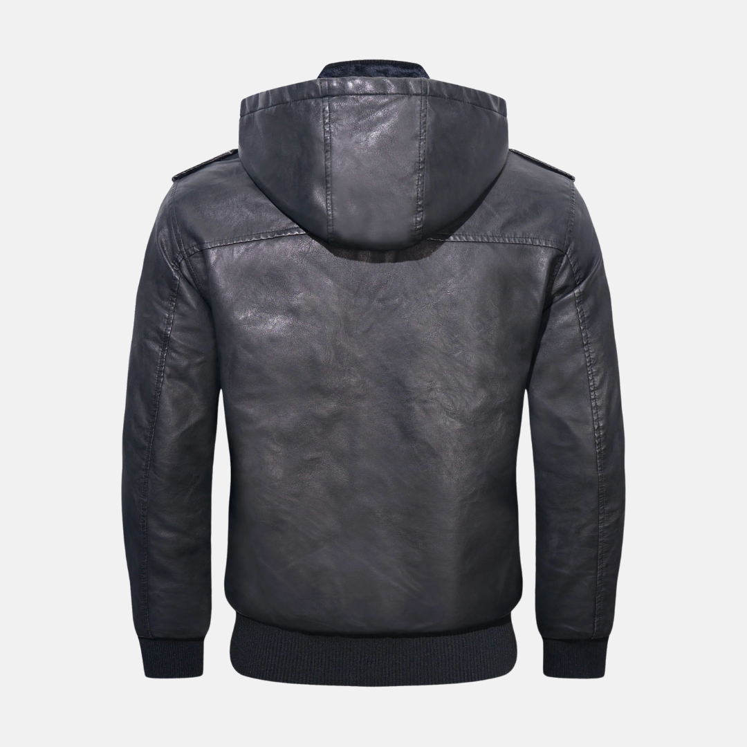 Lederjacke Hoodie Elegant Schwarz - IdealeKleiden