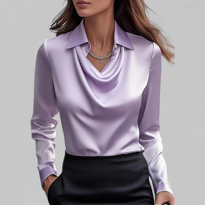 Elegante Damenbluse mit Wasserfallausschnitt Satin Optik