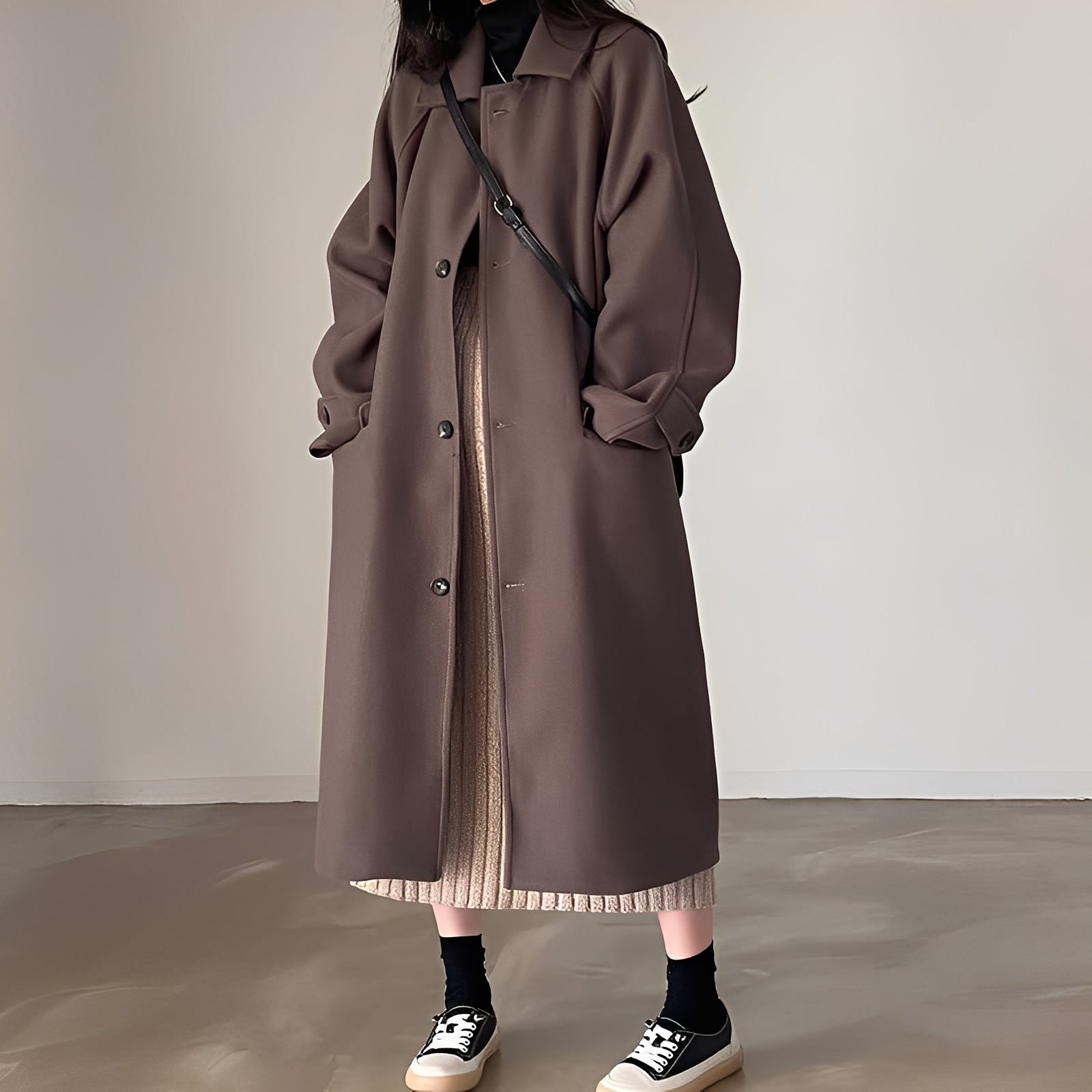 Eleganter Damen Wollmantel Klassisch Geschnürt - IdealeKleiden