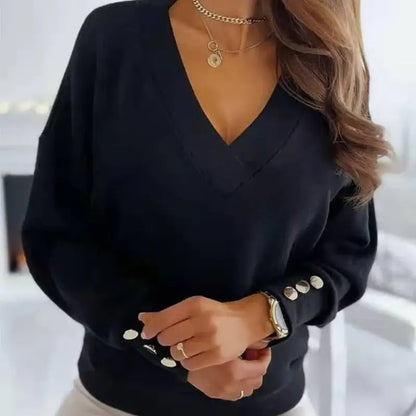 Damen Pullover Langarm V-Ausschnitt Modisch