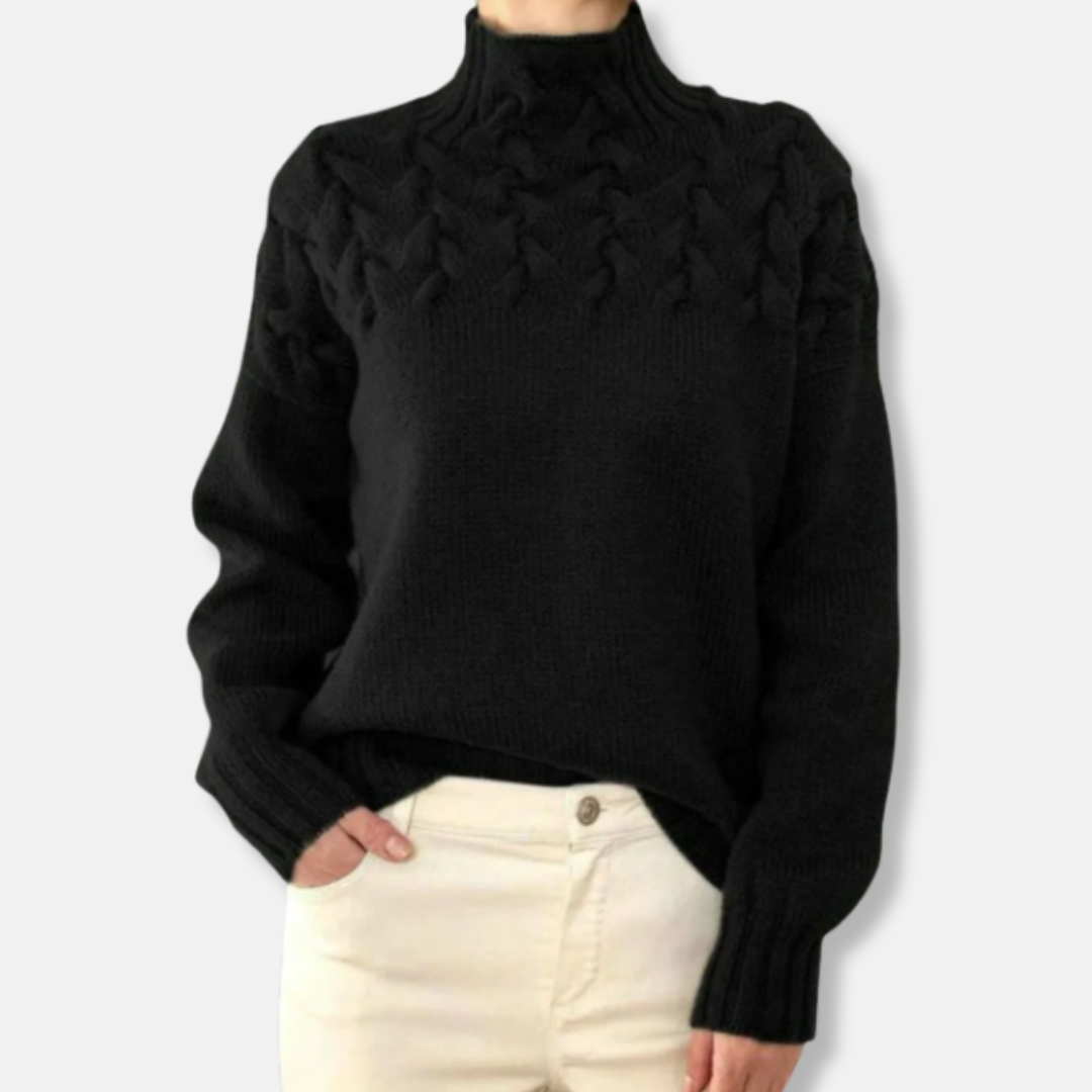 Wolle Pullover Hochhalsschutz Bequem Kabelmuster