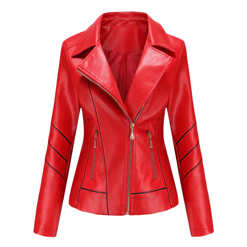 Elegante Lederjacke Frauen Slim Fit Design