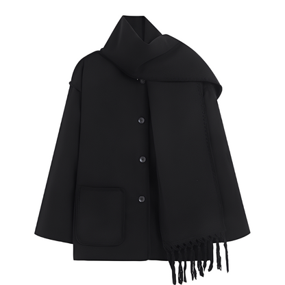 Elegante Damen Wolljacke Schal Kragen