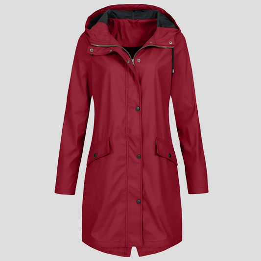 Langer Regenmantel Damen Kapuze Taschen - IdealeKleiden