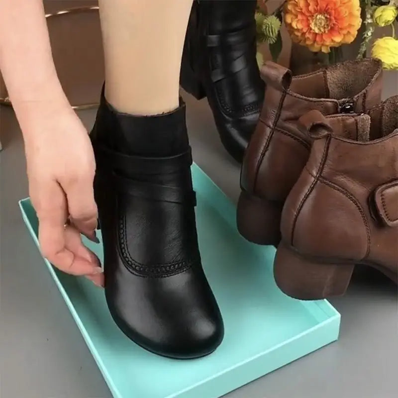 Stilvolle Damen Lederstiefel Vintage Look - IdealeKleiden