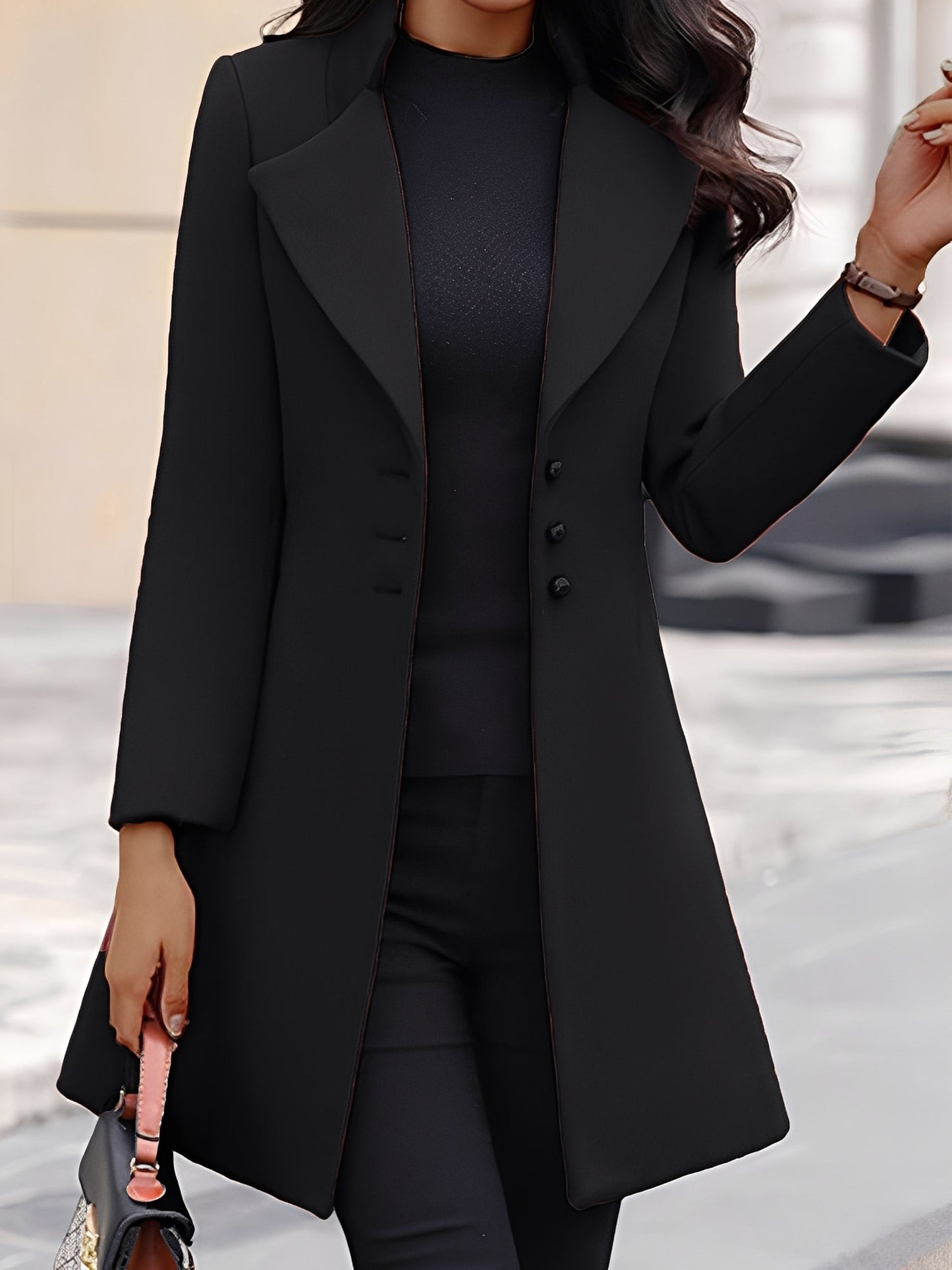Eleganter Damen Wollmantel Lang Formal