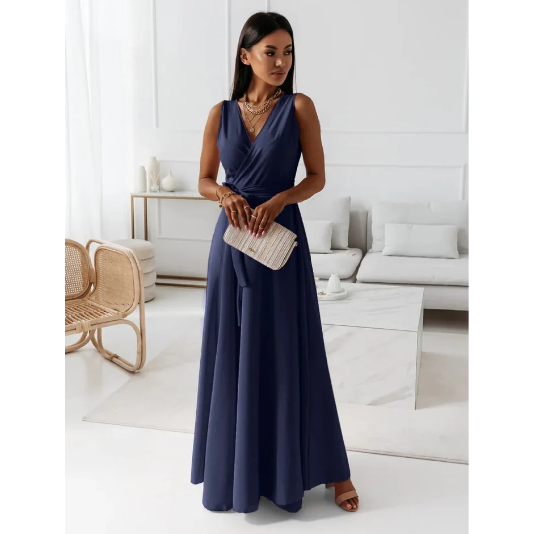 Damen Maxikleid Wickelstyle Ärmellos Sommer