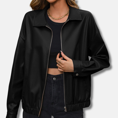 Lederjacke Bikerstil Kurz Reißverschluss