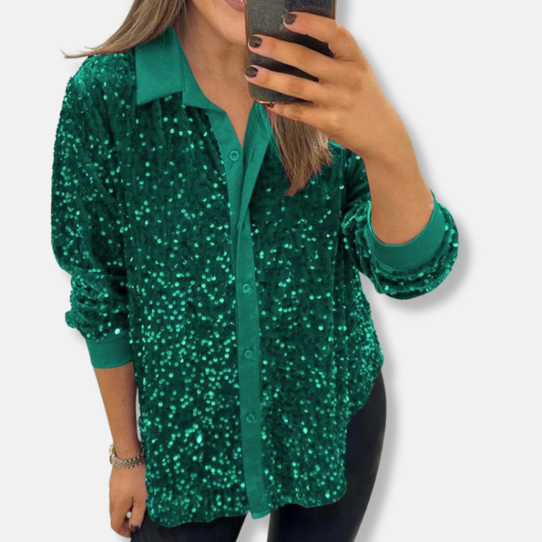 Feierliches Shirt mit Pailletten Lockere Fit Eleganter Kragen