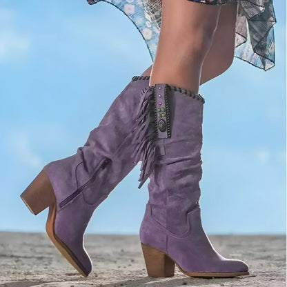 Damen Western-Stiefel Fransen Hochabsatz