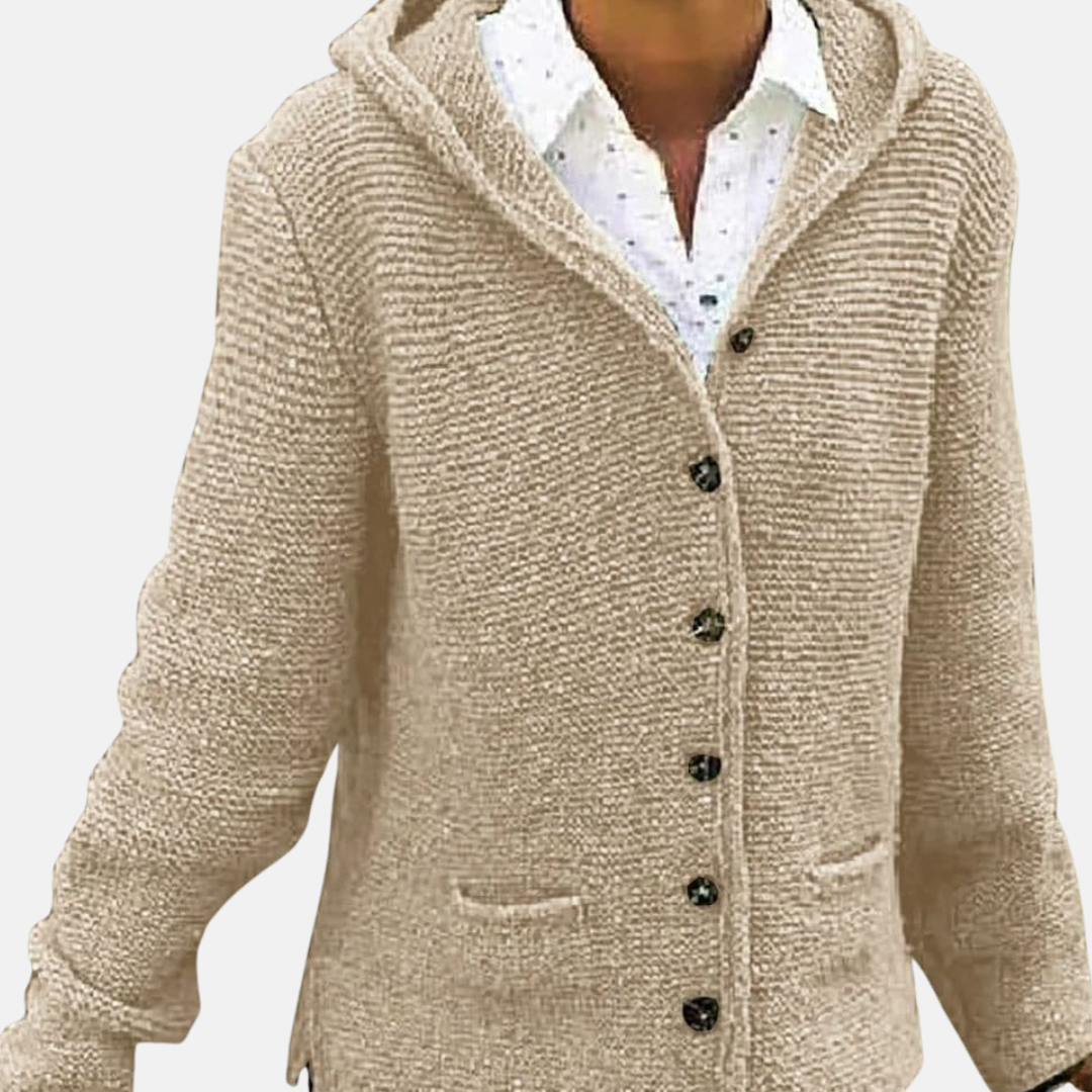 Warme Wollcardigan mit Knöpfen und Kapuze