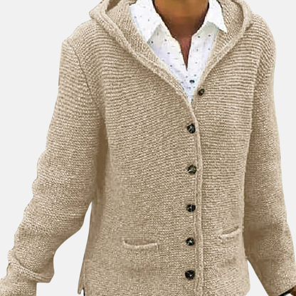 Warme Wollcardigan mit Knöpfen und Kapuze