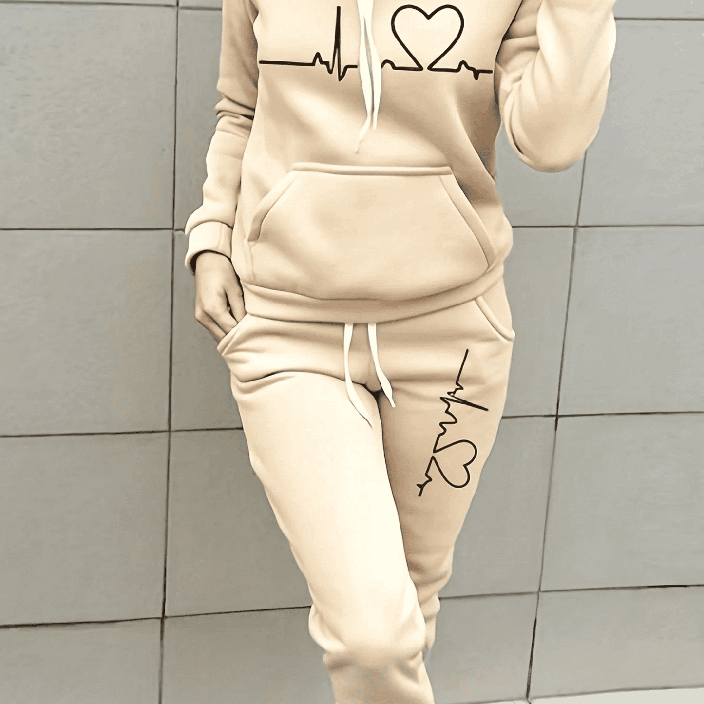 Damen Winter Set Herz Motiv Hoodie Jogginghose