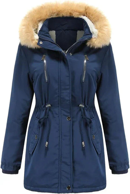 Langer Wintermantel mit Kapuze Kunstfell Fleece