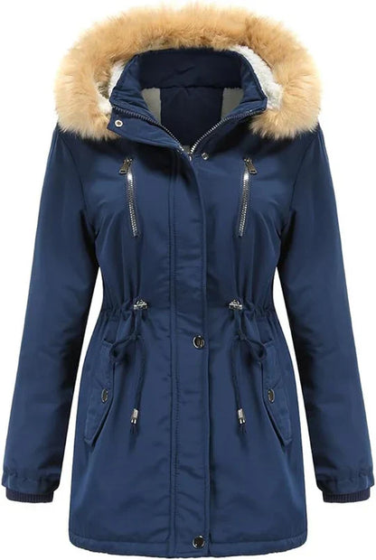 Lovi - Damenmantel Lang Kunstpelz Kapuze Fleece