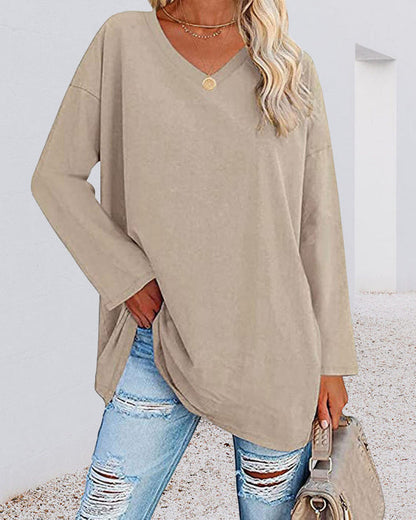 Elegante Damenbluse Langärmlig V-Ausschnitt