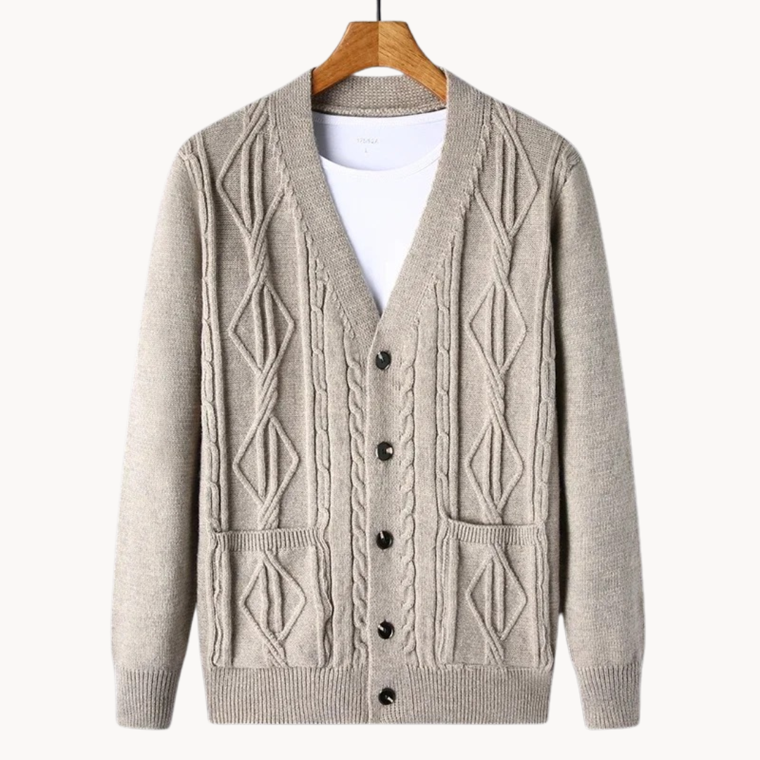 Herren Cardigan Gerippt Elegант Schwarz - IdealeKleiden