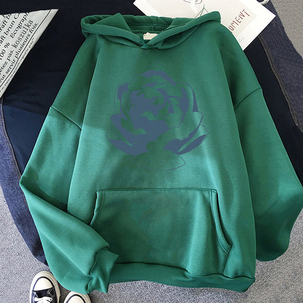 Große Kapuzenpullover Weich Baumwolle Trendy Grafikdruck