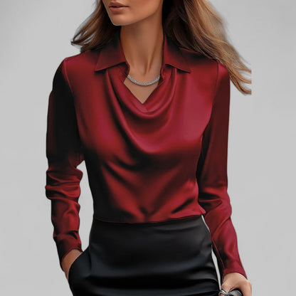Elegante Damenbluse mit Wasserfallausschnitt Satin Optik