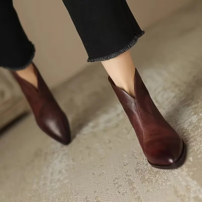 Elegante Leder-Stiefeletten Damen Spitze Blockabsatz