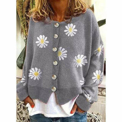 Damen Strickjacke Herbstblumen Design Überzug