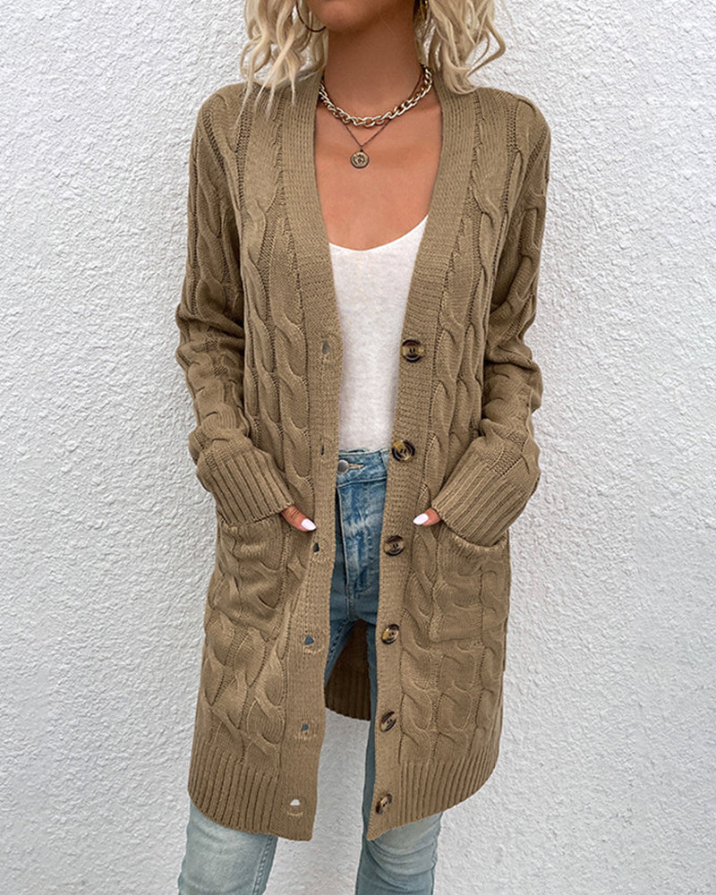 Elegante Strickjacke Langarm Unifarben Damen