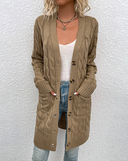 Elegante Strickjacke Langarm Unifarben Damen