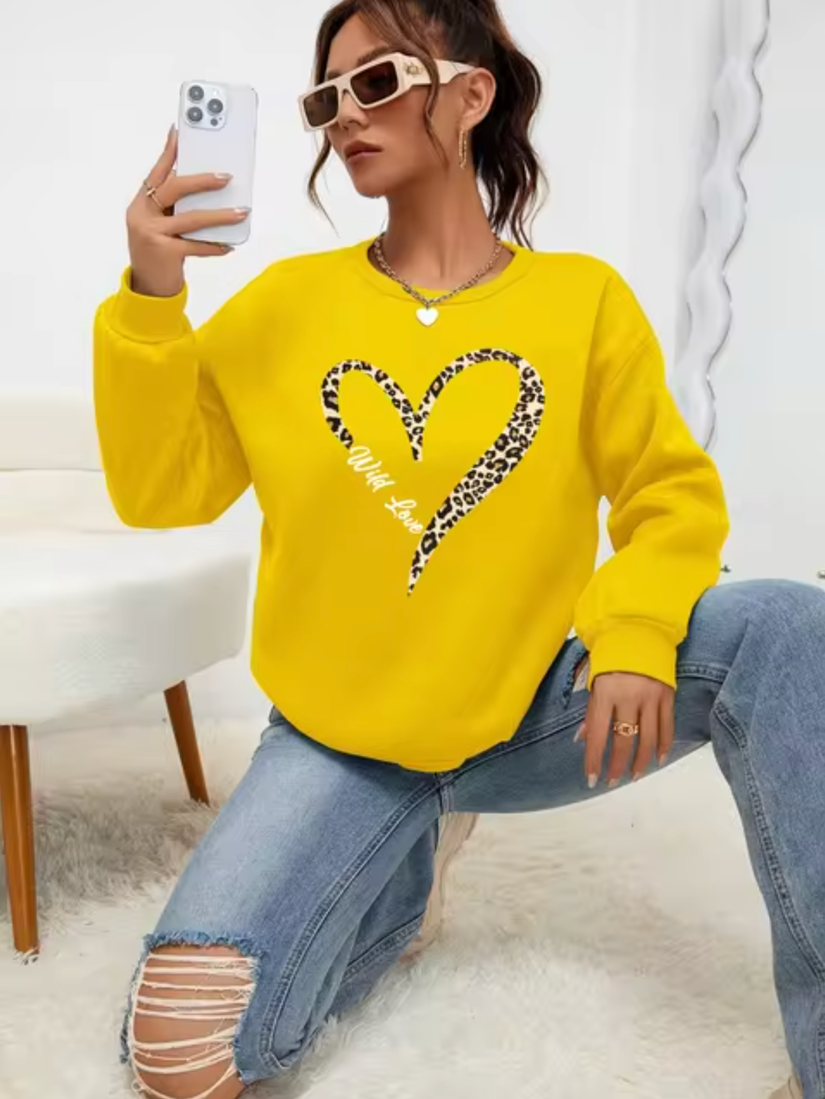 Stylish Pulli Leopard Herz Muster