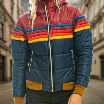 Stylische Pufferjacke Reißverschluss Streifen Design