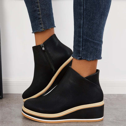 Damen Stiefel Plateau Boots mit Reißverschluss
