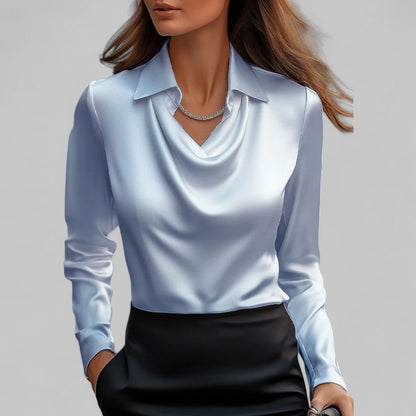Elegante Damenbluse mit Wasserfallausschnitt Satin Optik