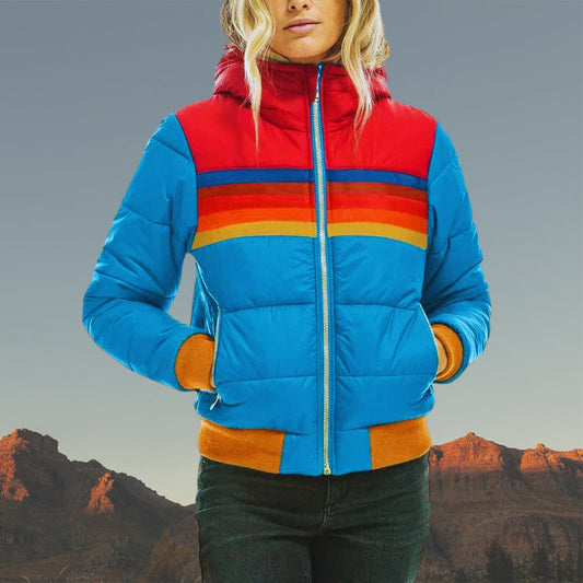Wasserdichte Damenjacke Streifen Puffer Winter - IdealeKleiden