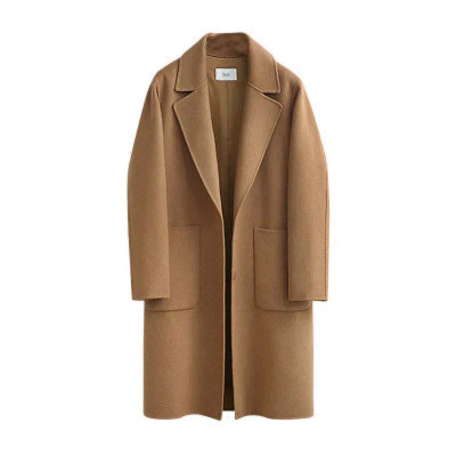 Eleganter Trenchcoat Wollmischung Lockere Passform Längs
