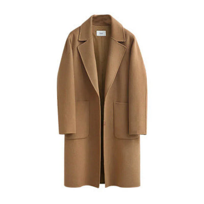 Eleganter Trenchcoat Wollmischung Lockere Passform Längs