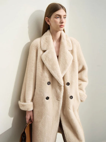 Beiger Wollmantel Damen Winterwarm