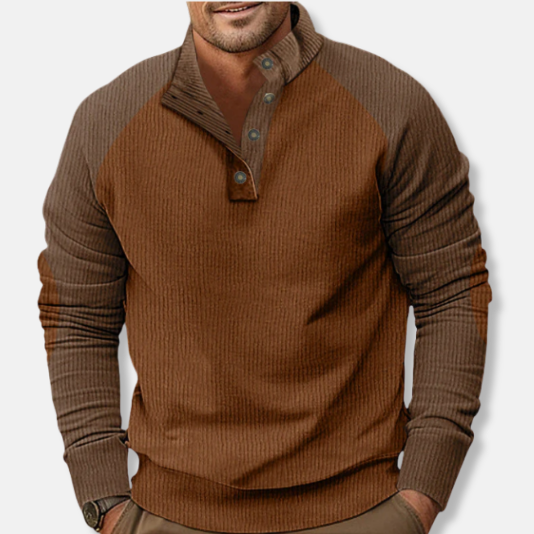 Bequemer Pullover mit Ripp Ärmeln und Stehkragen