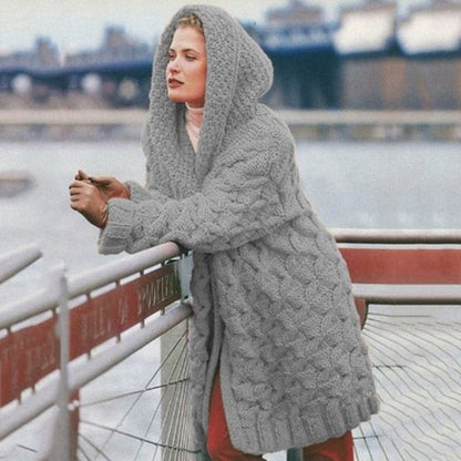 Gestrickte Strickjacke Lang Kapuze Offen