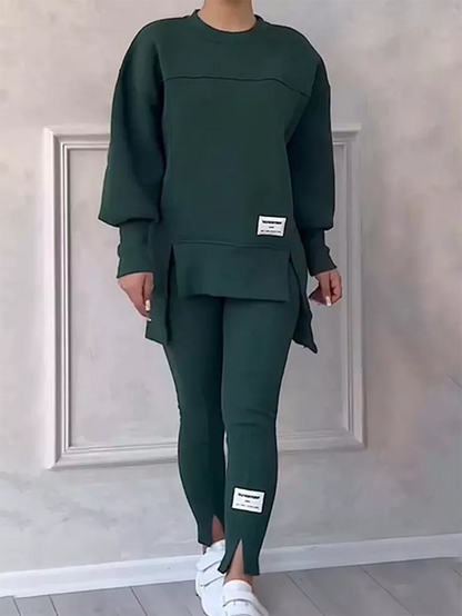 Elegantes Winter-Set: Pullover mit Patchwork und Leggings