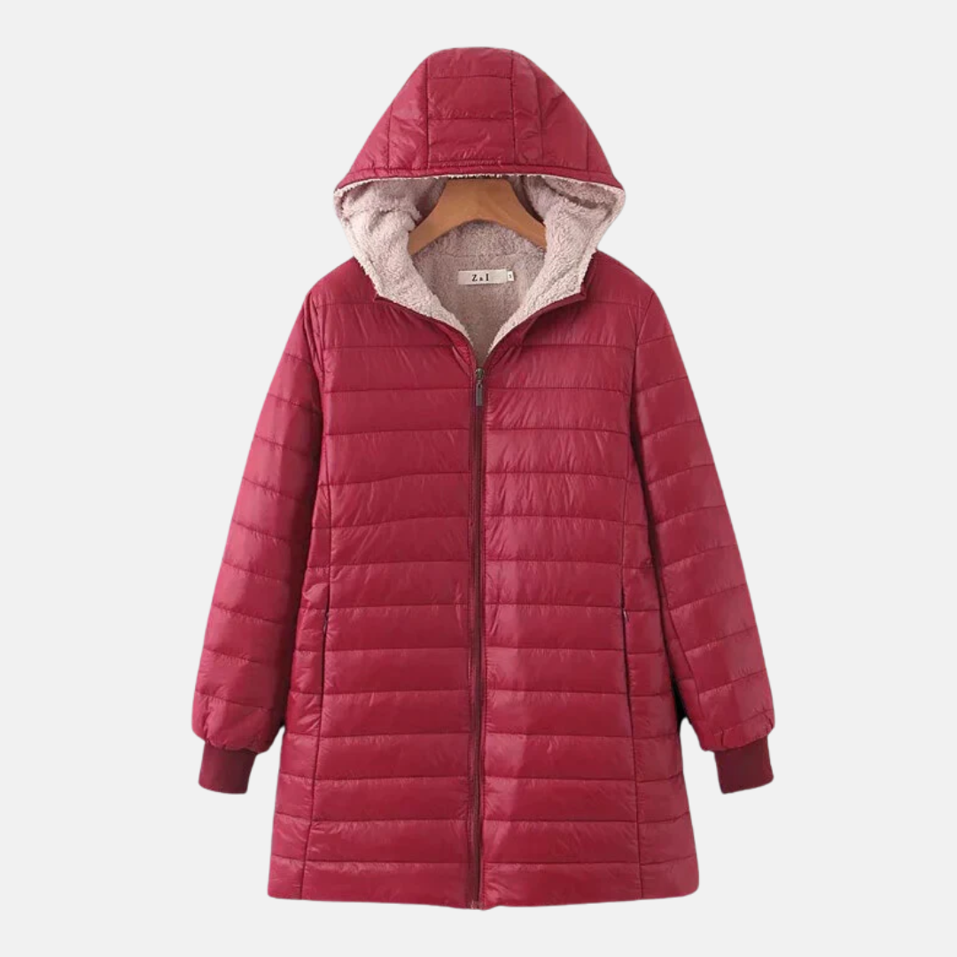 Warme Steppjacke Mittellang Kapuze Fleece