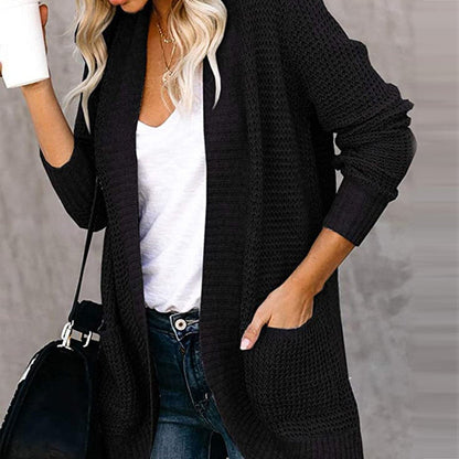 Weiche Strickjacke Lockere Fit Offene Front Taschen
