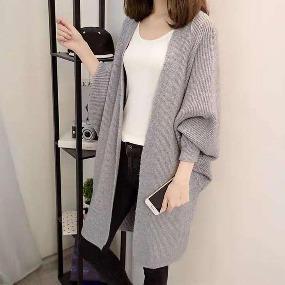 Langer Cardigan Weich Strick Lockere Passform Taschen