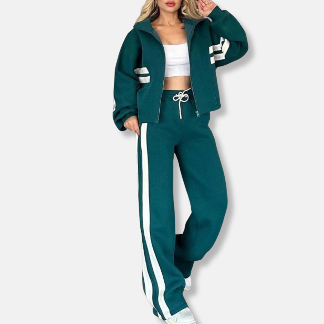 Lässige Reißverschlussjacke Lockere Fit Streifen Ärmel