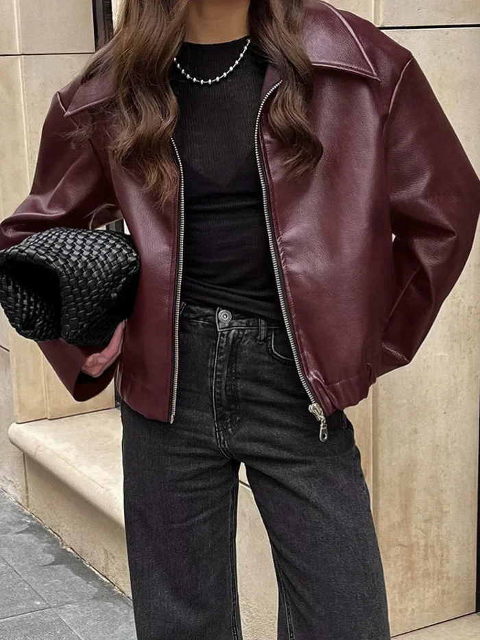 Stylische Rote Lederjacke Damen