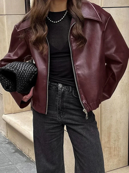 Stylische Rote Lederjacke Damen