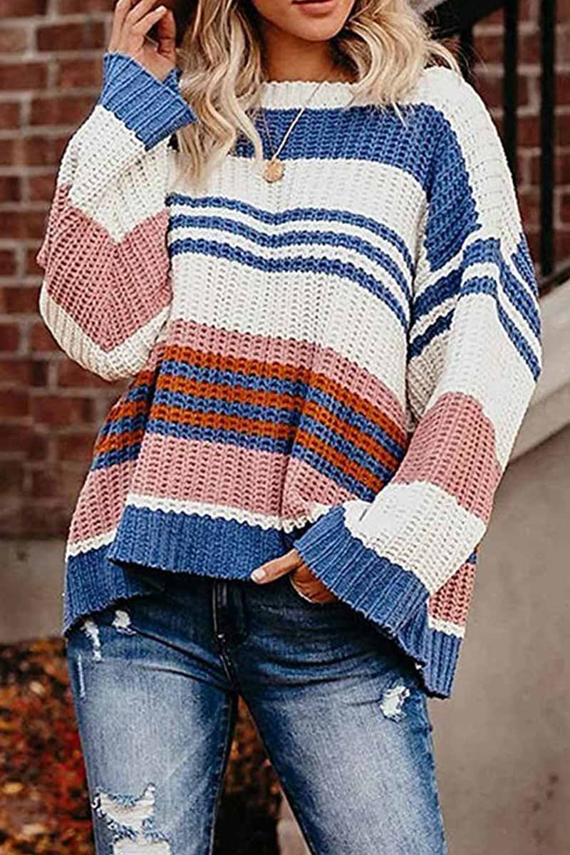 Damen Strickpullover Winter Warm Gestreift