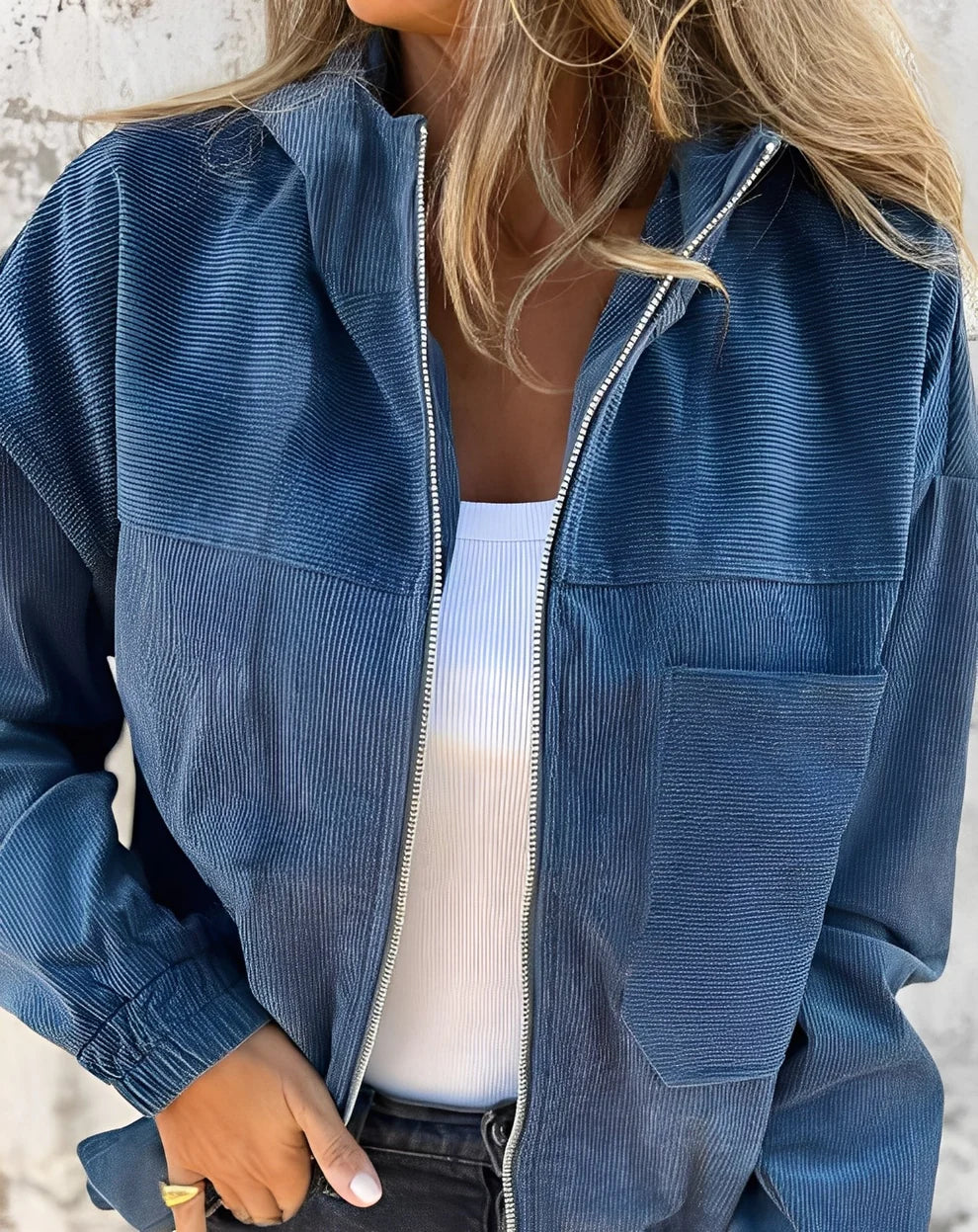 Damen Cordjacke Kapuze Modern