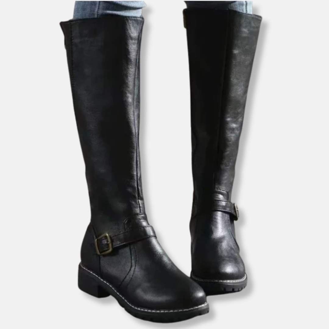 Kniehohe Stiefel Lederoptik Doppelreißverschluss