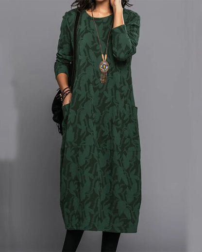 Elegantes Langarm-Kleid mit Taschen - IdealeKleiden